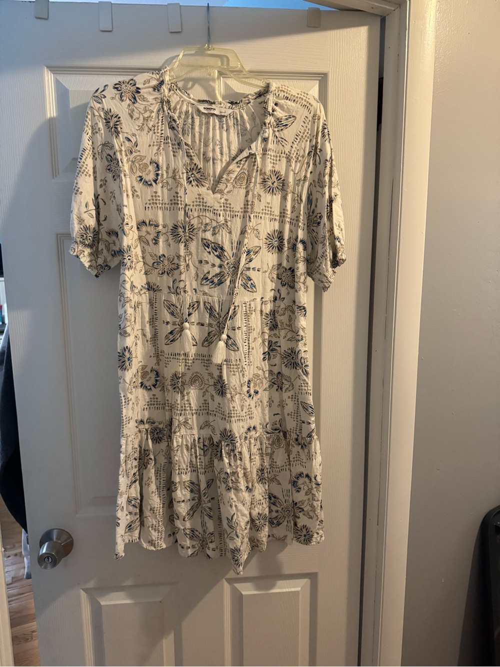 Sonoma White Mini Dress with Navy Floral Print